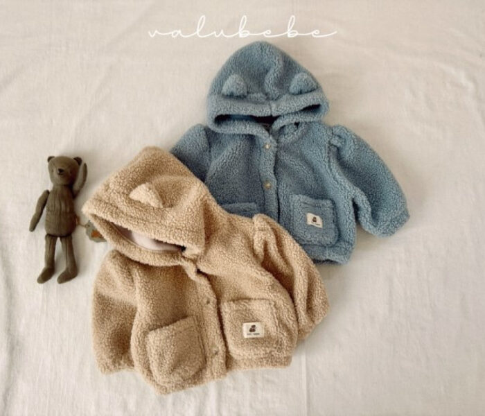 正韓冬季Babe - 毛毛熊耳連帽外套 / 二色