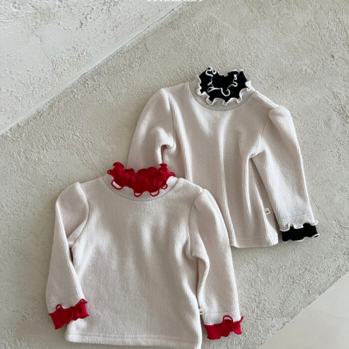 正韓冬季1~6y - 捲邊拚色上衣 / 二色