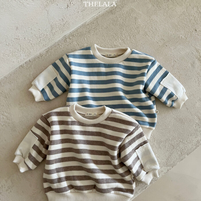 正韓冬季1~6y - 橫條拼接上衣 / 二色