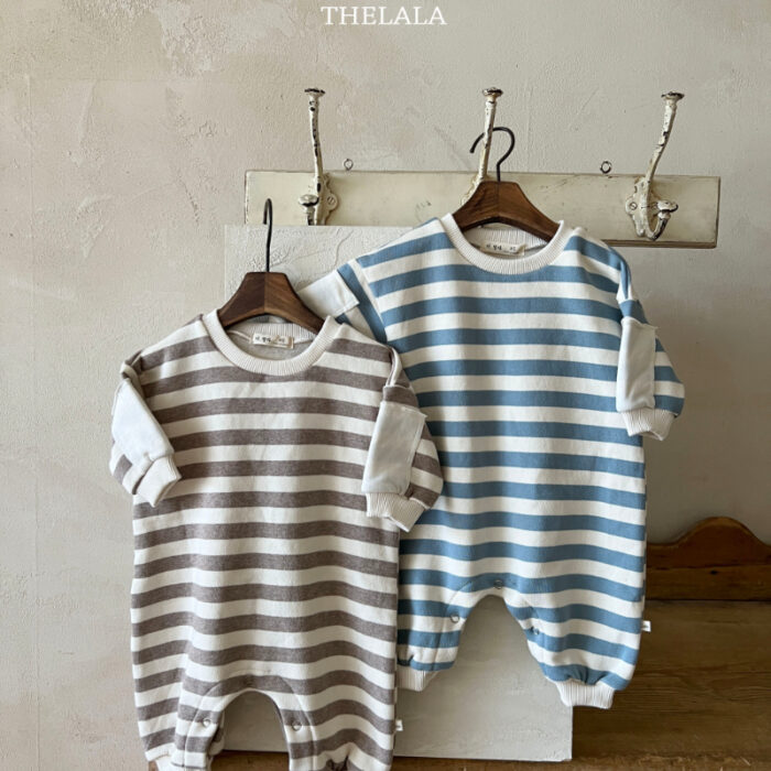 正韓冬季 0~18m - 橫條拼接連身衣 / 二色