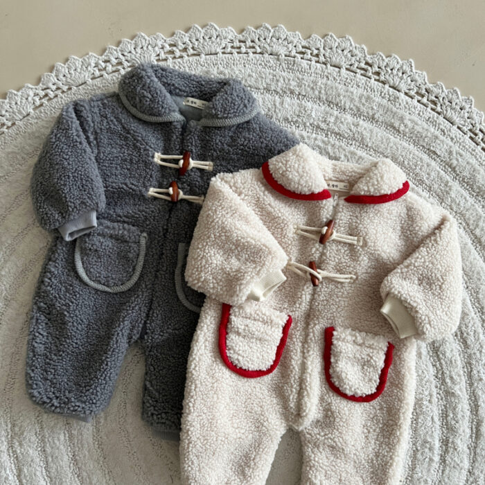 正韓冬季0~18m - 牛角毛毛連身衣 / 二色