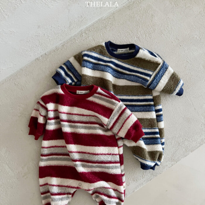 正韓冬季0~18m - 毛毛橫條連身衣 / 二色