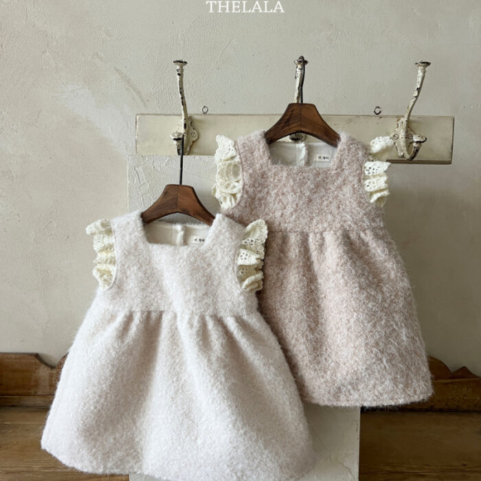 正韓冬季1~6y - 蕾絲毛毛洋裝 / 二色