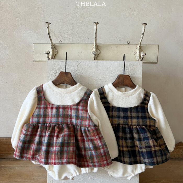 正韓冬季0~18m - 假兩件格紋包屁衣 / 二色