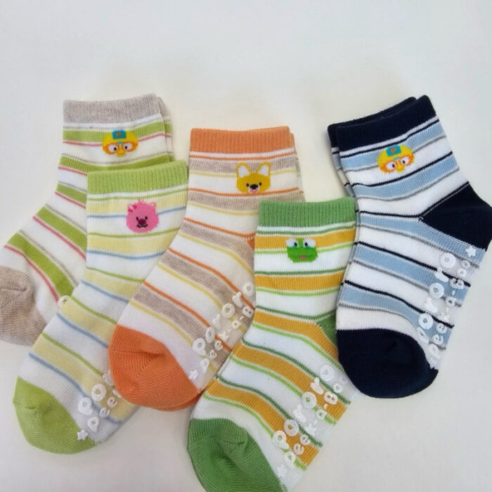 正韓冬季11~17cm - PoRoRo橫條襪子五件一組