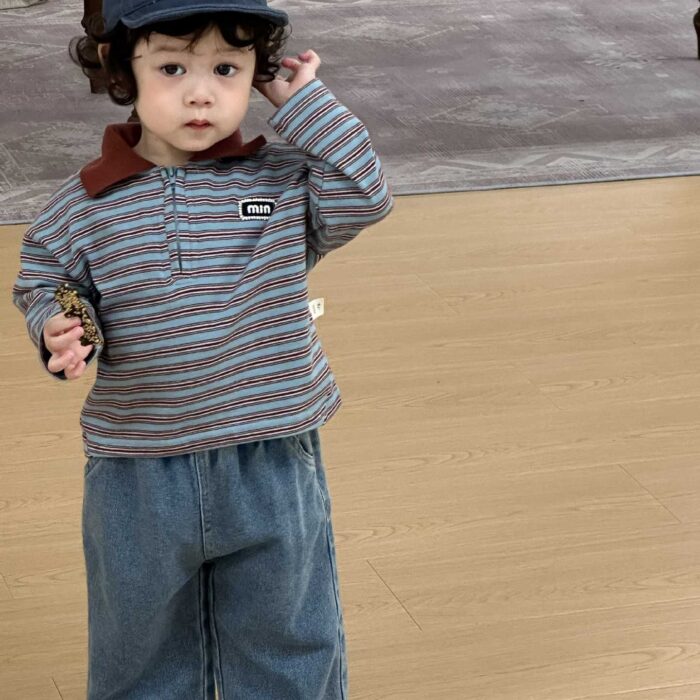 韓版秋季73~110cm - 美式橫條套裝(上衣+下褲)