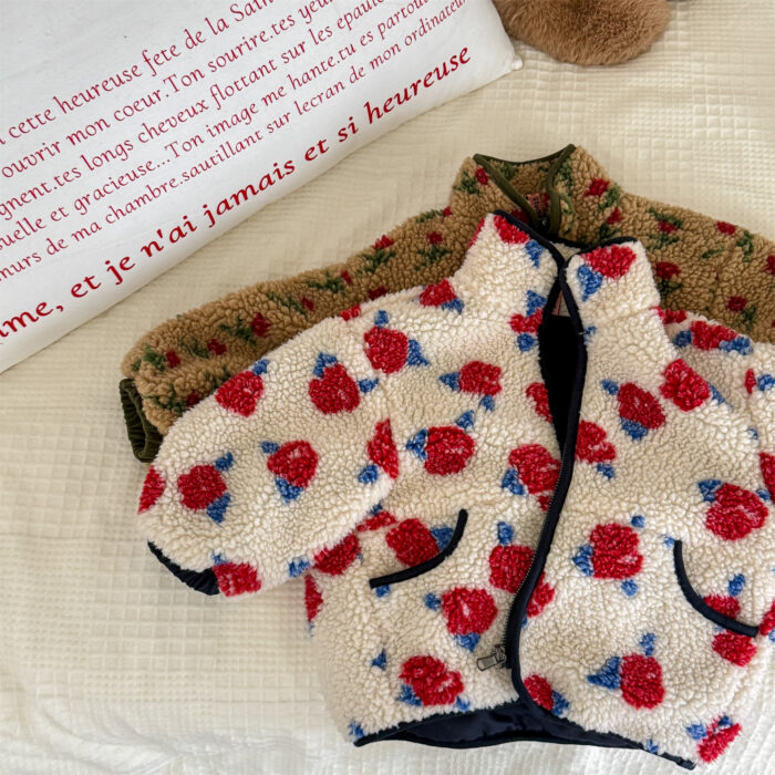 韓版冬季80~130cm - 花花羊羔絨棉外套 / 二色