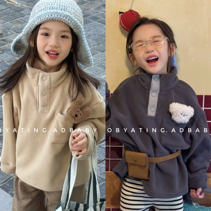 韓版冬季80~130cm - 可愛娃娃搖粒絨上衣 / 二色
