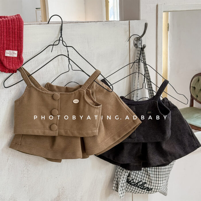 韓版冬季80~130cm - 毛呢套裝(背心+褲裙) / 二色