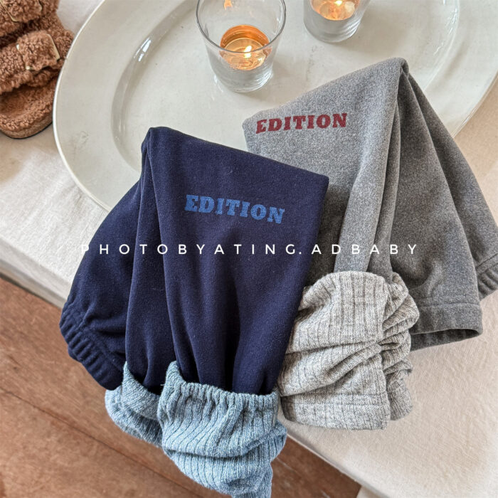 韓版冬季80~130cm - 拼接加絨保暖打底褲 / 二色