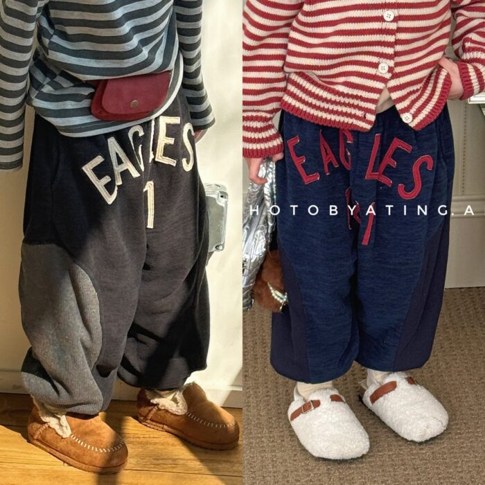 韓版冬季80~130cm - 英文撞色加絨褲 / 二色