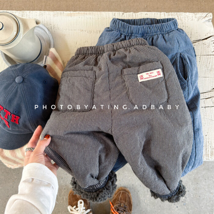 韓版冬季80~130cm - 百搭條紋加絨褲 / 二色