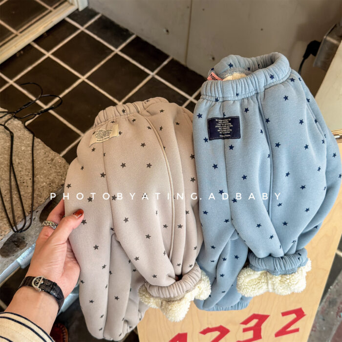 韓版冬季80~130cm - 星星休閒加絨褲 / 二色
