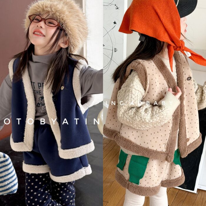 韓版冬季80~130cm - 加絨套裝(背心+短褲) / 二色