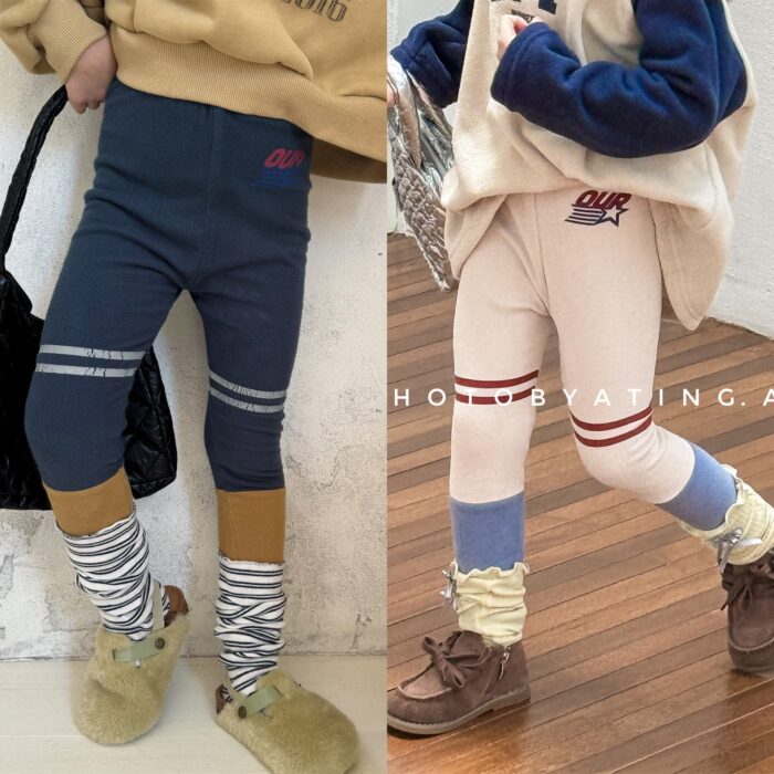 韓版冬季80~130cm - 拚色加絨打底褲 / 二色