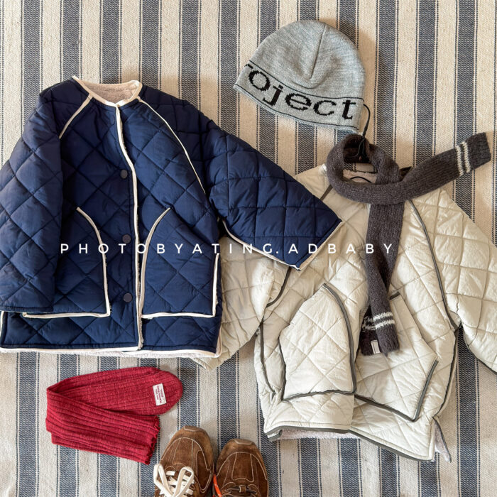 韓版冬季80~130cm - 絎縫加絨中長外套 / 二色