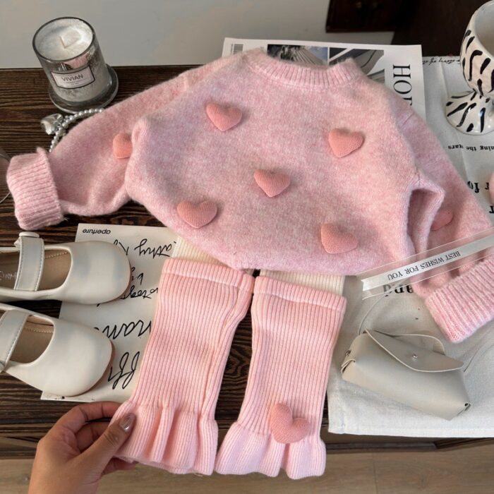 韓版秋冬80~150cm - 立體愛心毛衣 / 打底褲
