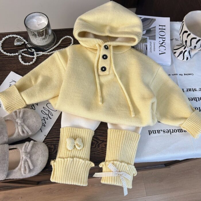 韓版冬季80~150cm - 針織連帽上衣 / 加絨打底褲