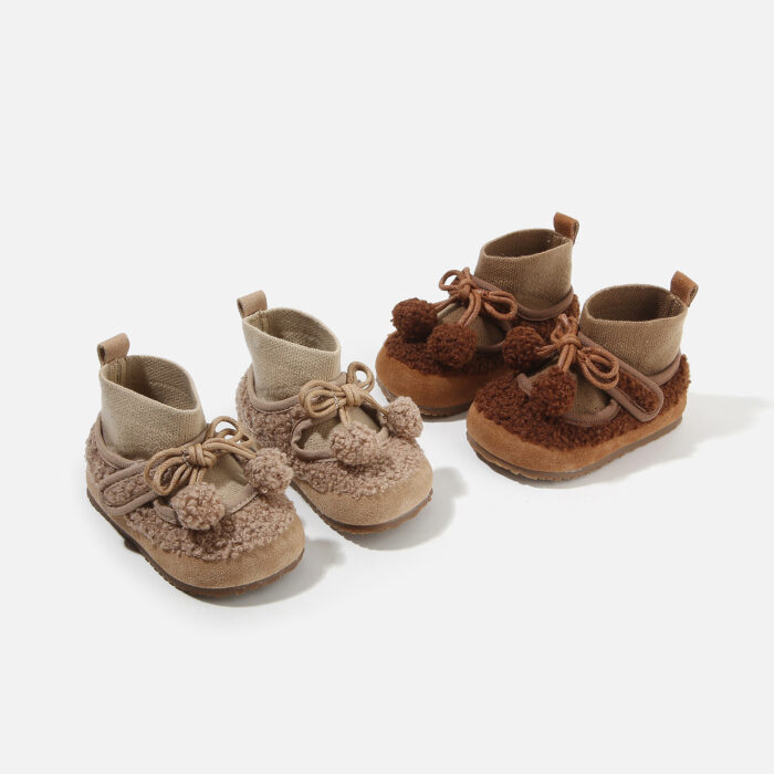 12~16cm - 毛絨棉鞋蝴蝶結毛毛鞋 / 二色