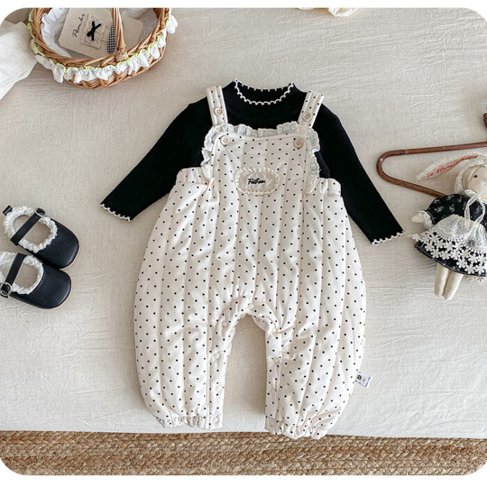 韓版冬季66~90cm - 蕾絲點點吊帶褲 / 打底衣