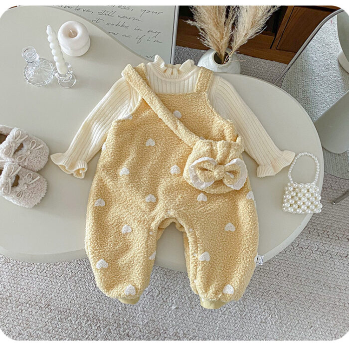 韓版冬季66~90cm - 超可愛毛毛愛心吊帶褲 / 打底衣