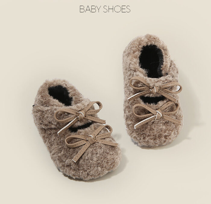 12~15.5cm - 毛茸茸蝴蝶結加絨鞋 / 三色