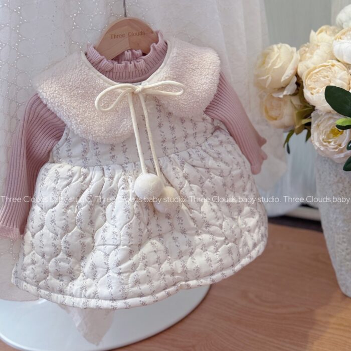 韓版冬季73~100cm - 碎花絎縫夾棉洋裝 / 打底衣