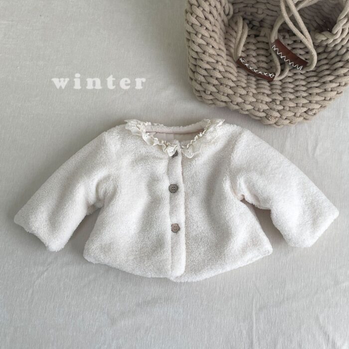 韓版冬季73~100cm - 夾棉蕾絲毛毛外套