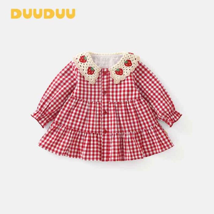 韓版秋季80~120cm - 草莓領片洋裝