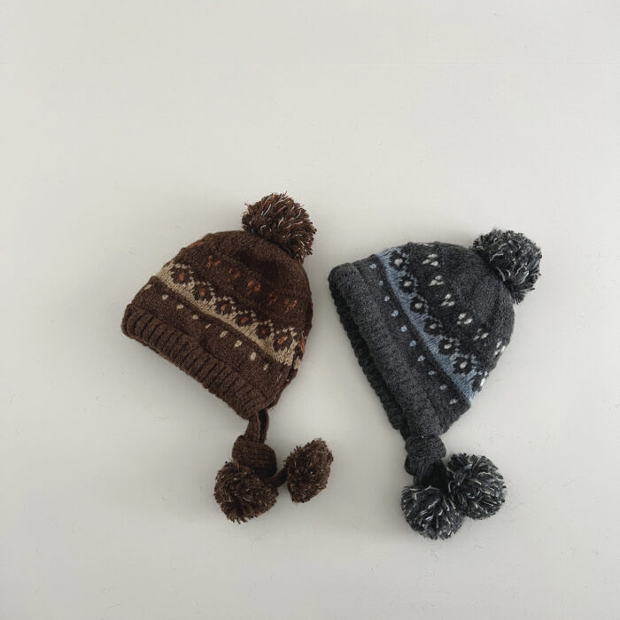 冬季童帽6~12y - 毛球護耳加厚保暖針織毛線帽 / 7色