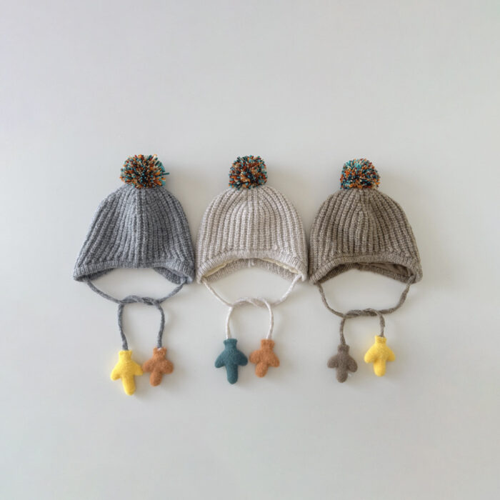 冬季童帽2~6y - 可愛針織毛球帽 / 三色