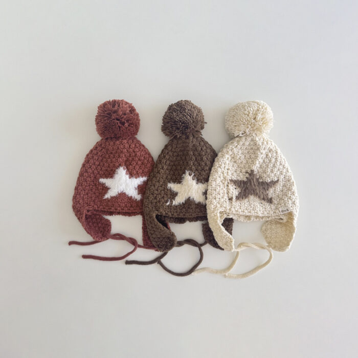 冬季童帽3~7y - 星星針織毛球帽 / 三色