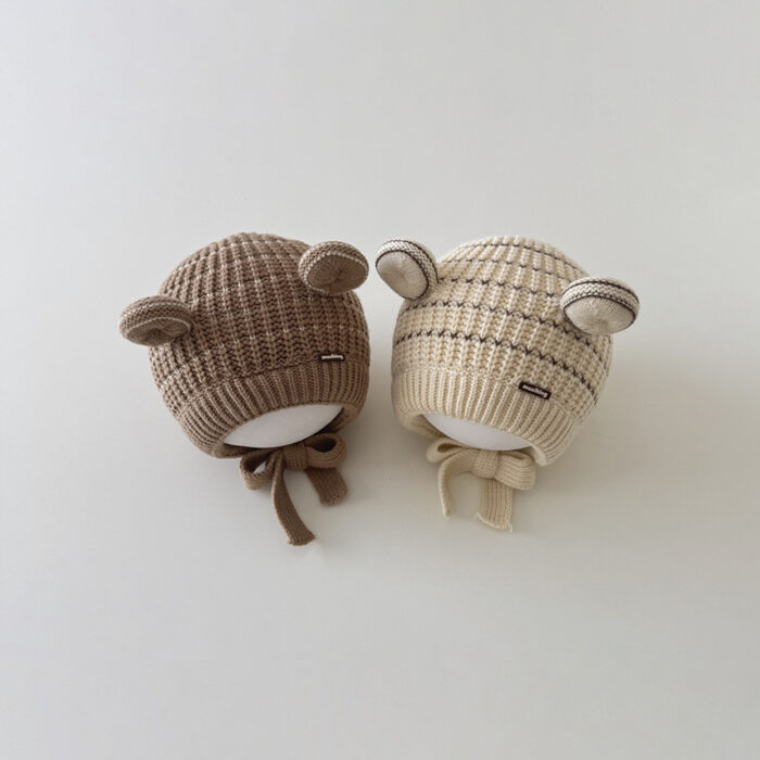 冬季童帽6m~2y - 橫條熊耳針織帽 / 五色