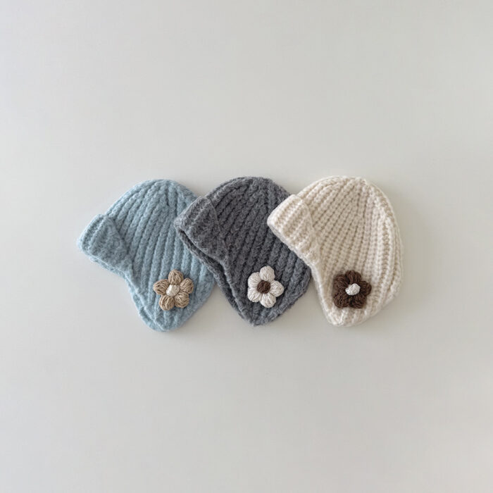 冬季童帽3~8y - 可愛花花針織帽 / 6色