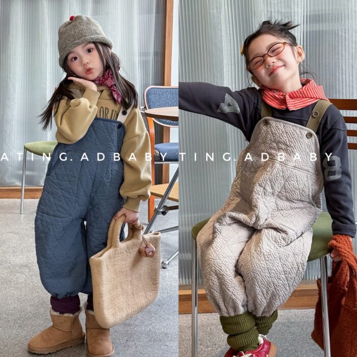 韓版冬季80~130cm - 夾棉吊帶褲 / 二色