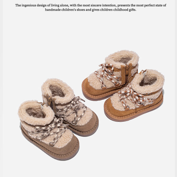 13~17.3cm - 真皮加絨綁帶雪地靴 / 二色