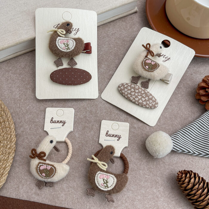 咖啡鴨子手工髮夾髮圈 / 四色