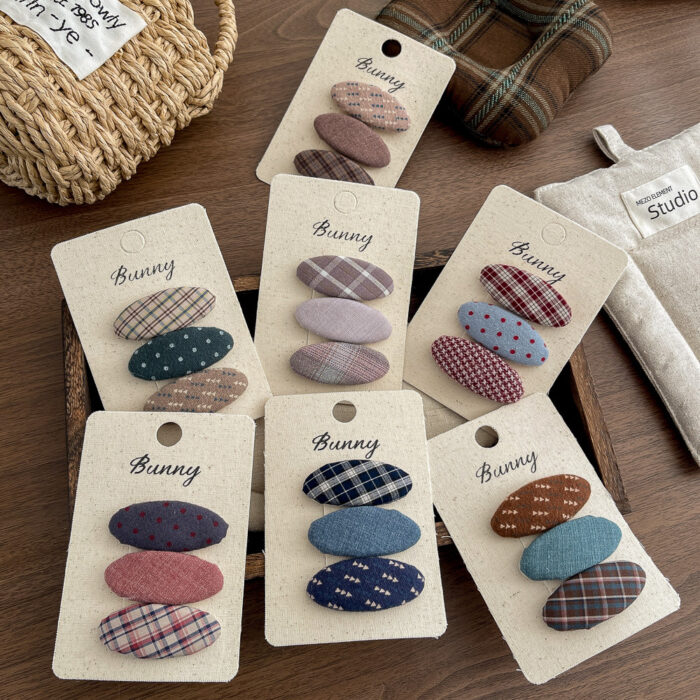 手工格紋波點BB髮夾三個一組 / 七款