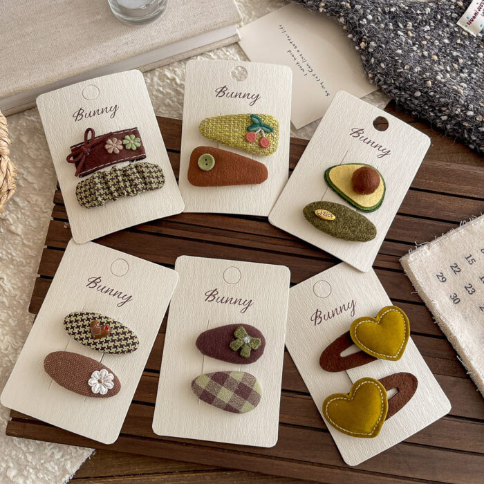 咖啡綠手工髮夾兩個一組 / 六款