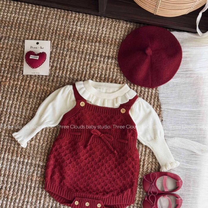 韓版秋冬66~100cm - 針織聖誕背帶包屁褲