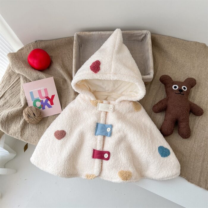 韓版冬季73~90cm-外出加絨防風連帽斗篷