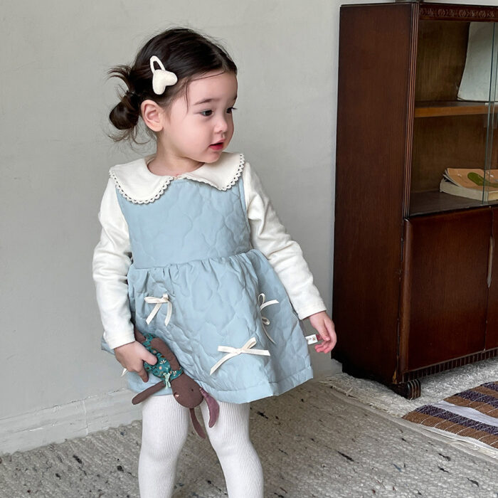 韓版冬季73~100cm - 夾棉絎縫蝴蝶結背心裙 / 打底衣