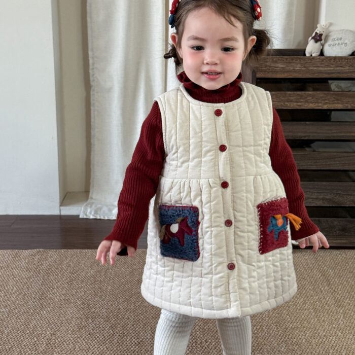 韓版冬季73~100cm - 撞色木馬背心裙 / 打底衣