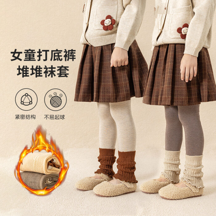 90~150cm - 加絨平紋拼接襪套打底褲 / 四色