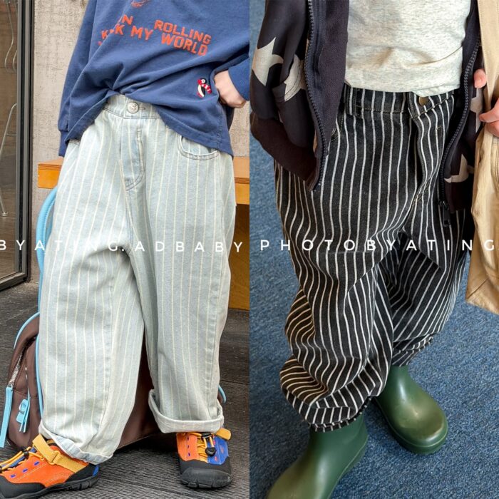韓版夏季80~130cm - 百搭線條牛仔褲 / 二色