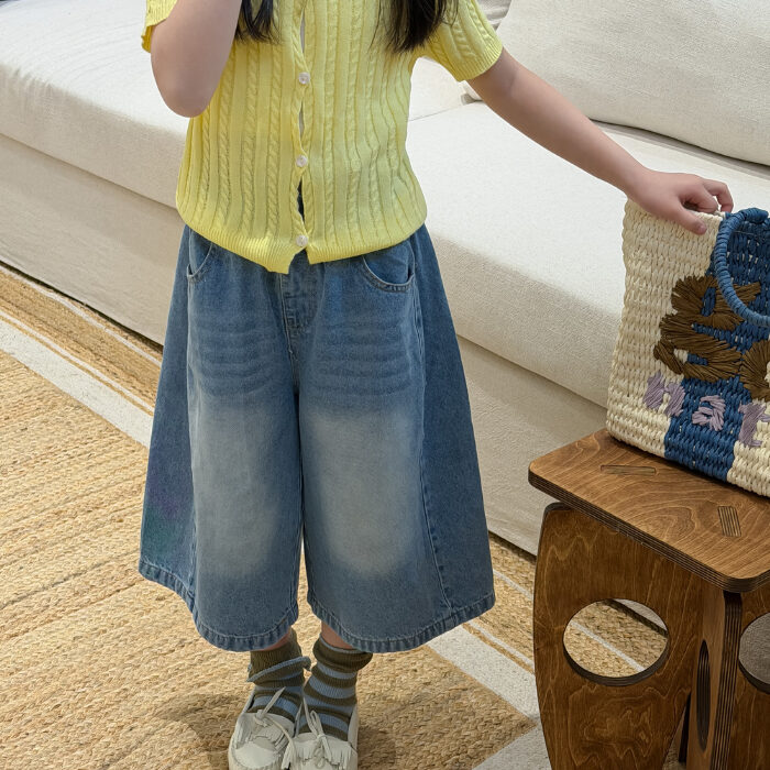 韓版夏季100~160cm - 水洗寬鬆七分牛仔褲