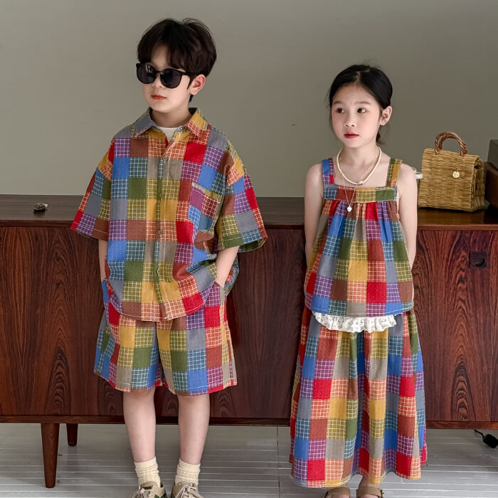 韓版夏季90~150cm - 兄妹彩色格紋套裝 / 二款