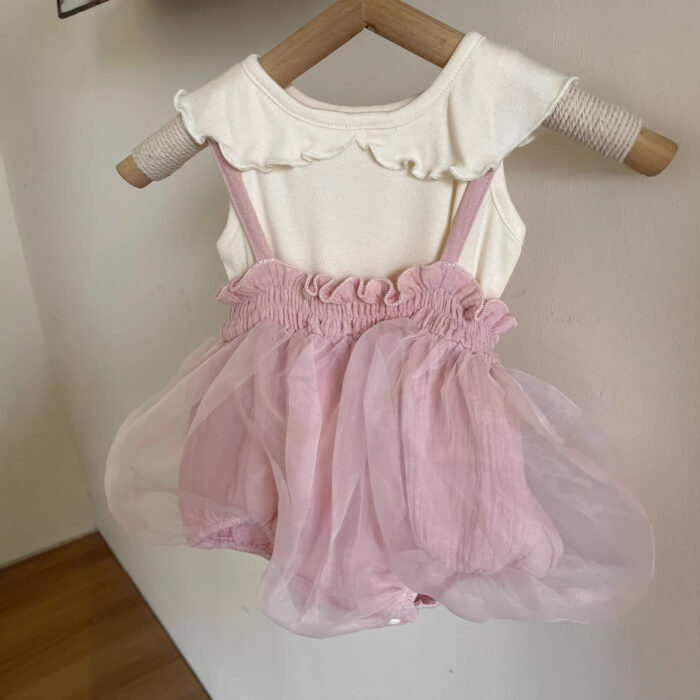 韓版夏季73~90cm - 捲邊上衣/網紗綁帶包屁褲