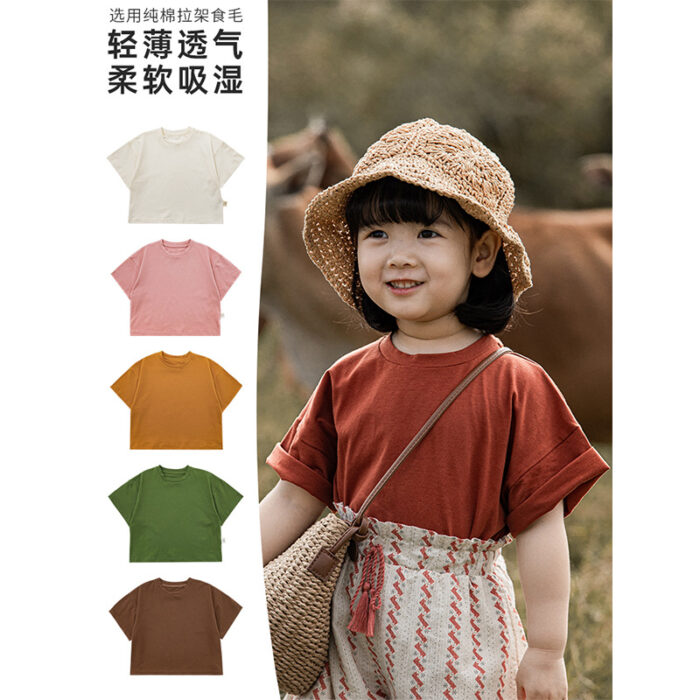 韓版夏季80~130cm - 百搭落肩素色上衣 / 五色