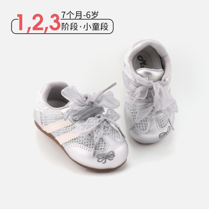 12.5~19cm - 蕾絲蝴蝶結綁帶網鞋 / 三色